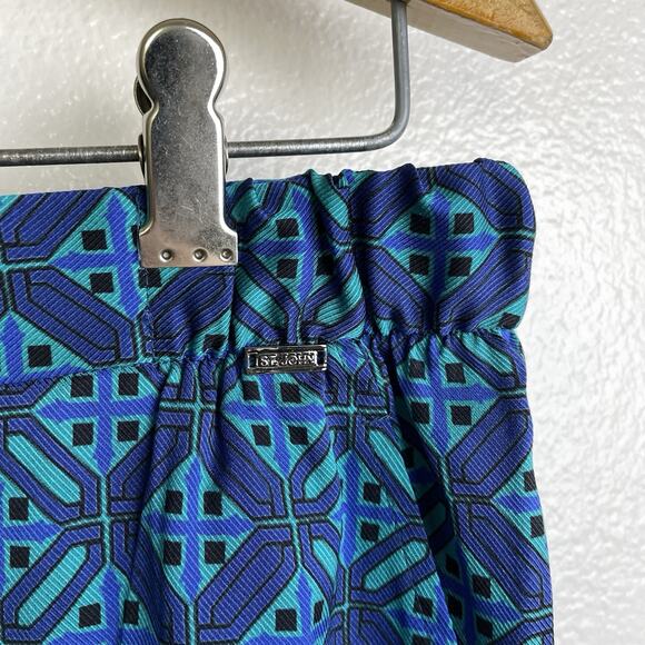 St John Size Medium Ankle Pants Blue Silk Blend Pull On Pockets Twill Stretch - Picture 7 of 10